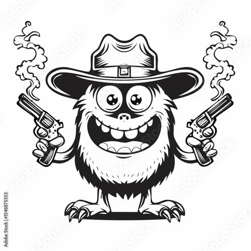 Funny Monster Wearing a Hat Holding a Gun and a Cigarette image vector