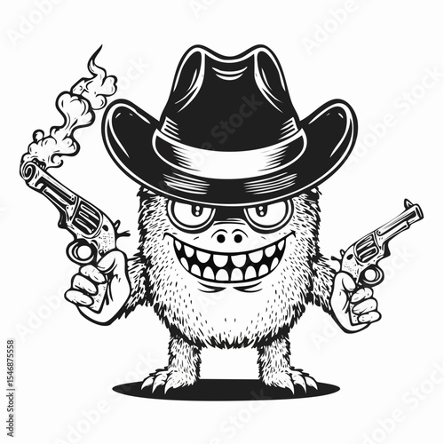 Funny Monster Wearing a Hat Holding a Gun and a Cigarette image vector