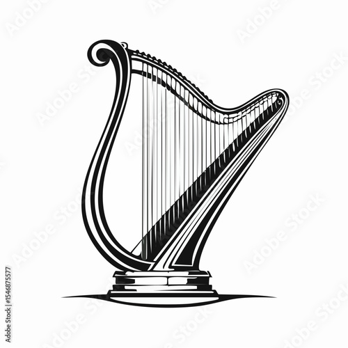Celtic Harp Celebration Design Vector isolated on white background.