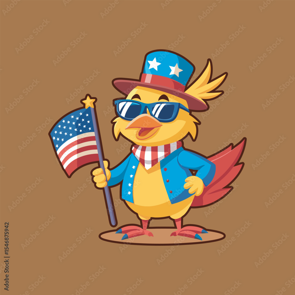 Naklejka premium Adorable USA duck cartoon vector art File