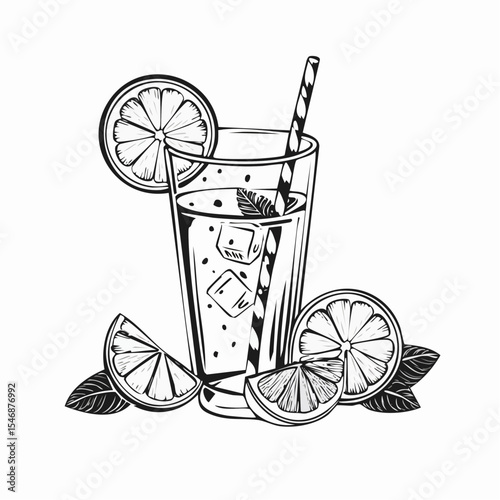 Lemon Iced Tea Recipe Image vector isolated on White Background.