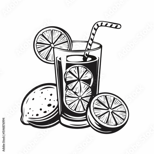 Lemon Iced Tea Recipe Image vector isolated on White Background.