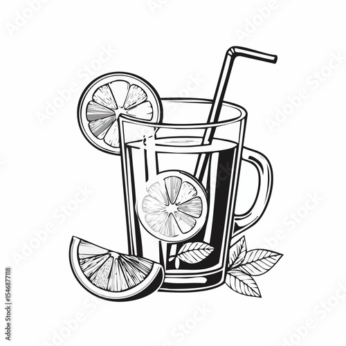 Lemon Iced Tea Recipe Image vector isolated on White Background.