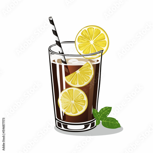 Glass of Ice Tea with Lemon Image vector isolated on White Background.