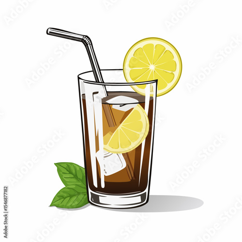 Glass of Ice Tea with Lemon Image vector isolated on White Background.