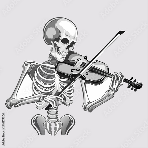 Human Skeleton Playing Violin Fiddle Image Vector isolated on white background