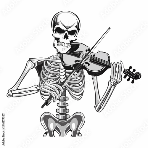 Human Skeleton Playing Violin Fiddle Image Vector isolated on white background