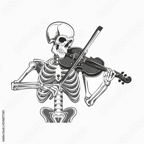 Human Skeleton Playing Violin Fiddle Image Vector isolated on white background