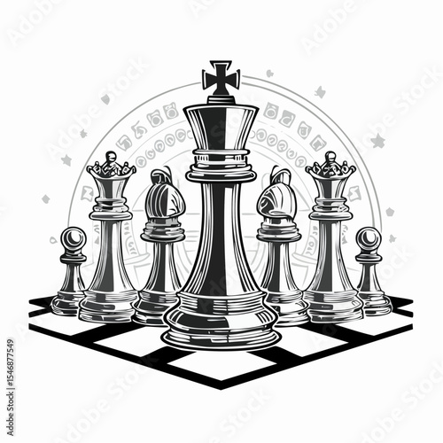 Chess Strategy Vector. chess game illustration isolated on white background.