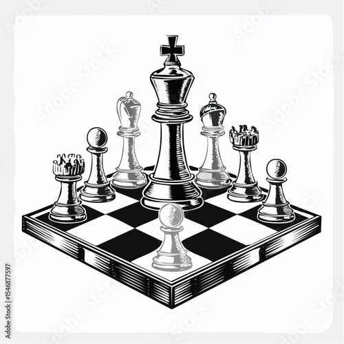 Chess Strategy Vector. chess game illustration isolated on white background.