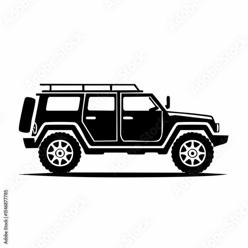 Offroad 4x4 car silhouette Vector Image isolated on white background.