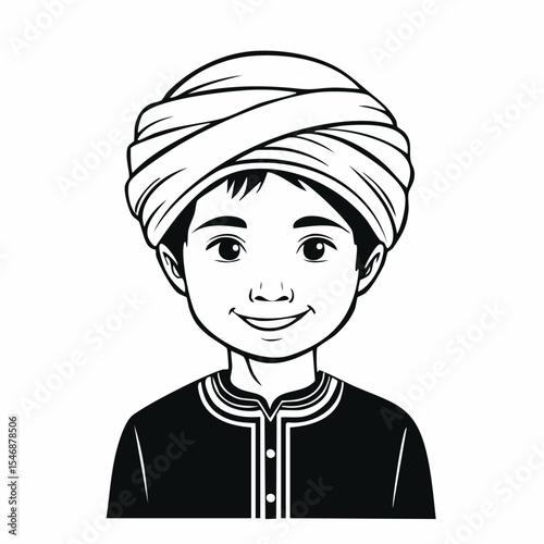 Boy Wearing Turban image vector isolated on white background.