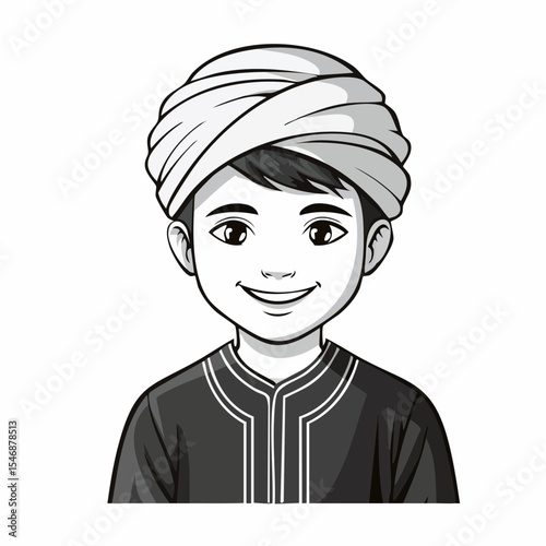 Boy Wearing Turban image vector isolated on white background.