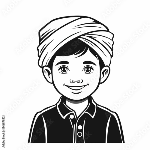 Boy Wearing Turban image vector isolated on white background.