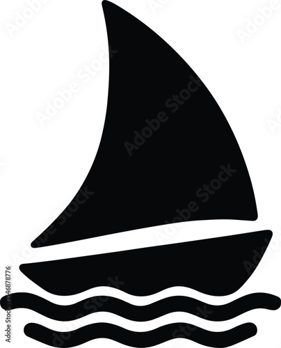 Silhouette sailboat on ocean waves simple icon Vector Illustration
