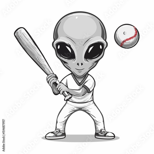 Playful Alien Playing Baseball Vector Illustration isolated on white background.