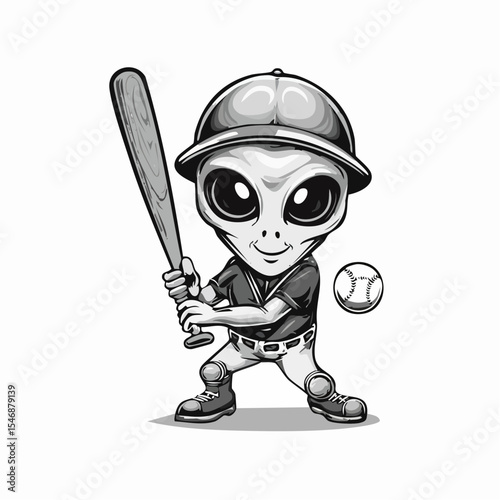 Playful Alien Playing Baseball Vector Illustration isolated on white background.
