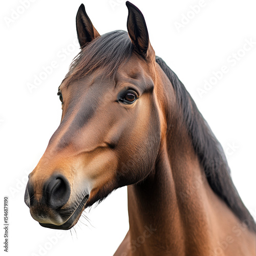 Majestic brown horse portrait with a soft expression against a transparent background