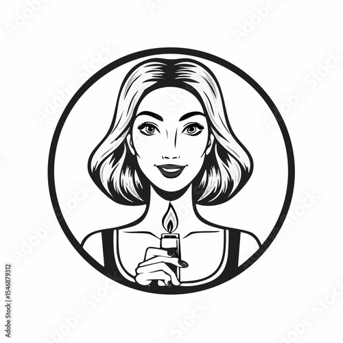 Woman Holding Lighter Logo vector isolated on white background.