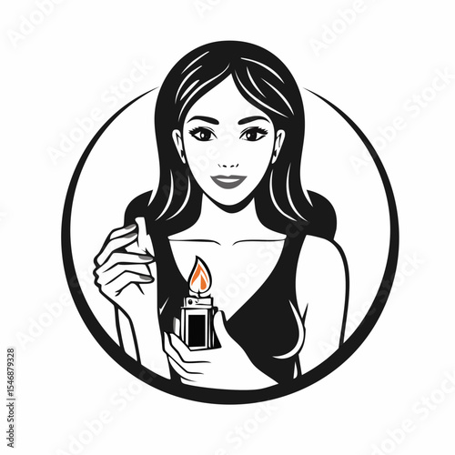 Woman Holding Lighter Logo vector isolated on white background.