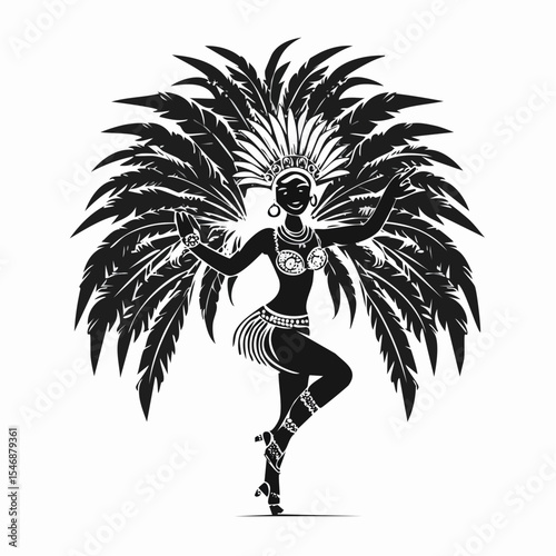 Brazilian Samba Dance Carnival Dancer Silhouette vector isolated on white background.