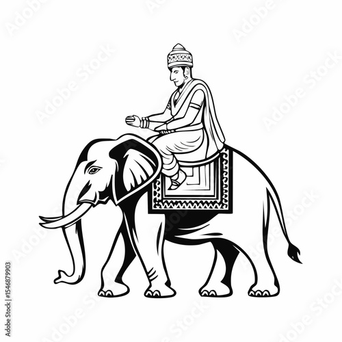 Indian Man Riding Elephant Vector Illustration isolated on white background