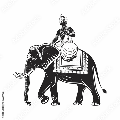 Indian Man Riding Elephant Vector Illustration isolated on white background