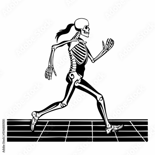 Human Skeleton running on a track image vector illustration on white background.
