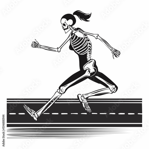 Human Skeleton running on a track image vector illustration on white background.