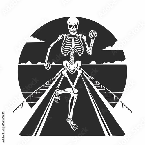 Human Skeleton running on a track image vector illustration on white background.
