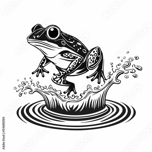 Frog Jumping Out Of Water Image Vector isolated on white background.