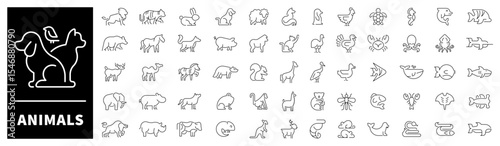 Set of outline icons related to animals and pets. Animals thin line icons collection. Animal logo set