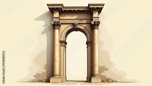 Classical vintage stone arch with columns, perfect for architecture, history, and cultural designs.