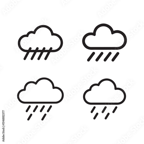  Simple Rain Cloud Outline Icons for Weather Forecast Illustration
