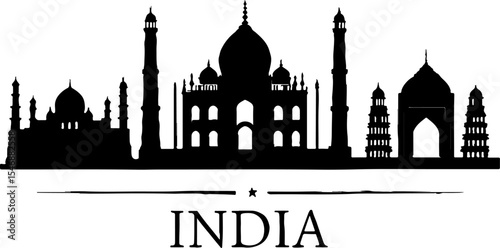 Taj mahal and agra skyline silhouette india