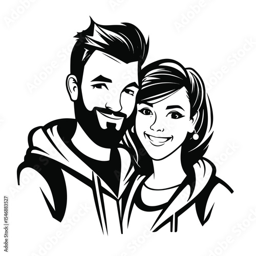 Professional avatar of man with beard and brunette woman for business and social media profiles