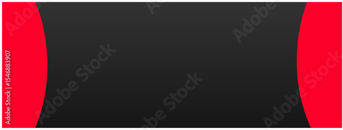 A dark gray background with curved red shapes on the left and right sides of the frame
