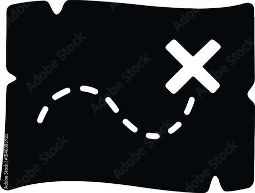 Silhouette treasure map with X marks the spot Vector Illustration