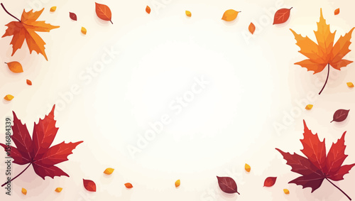Simple and elegant autumn leaf border with falling leaves on a light background, perfect for seasonal messages or invites.