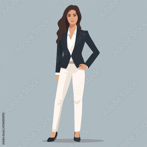 Professional flat design woman character in suit icon vector for business presentations