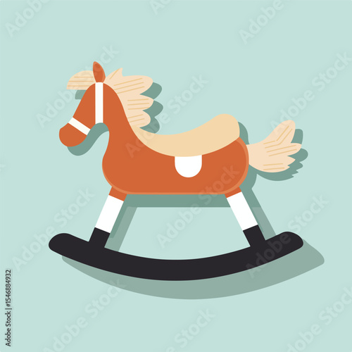 Professional Flat Design Wood Rocking Horse Icon Vector Illustration