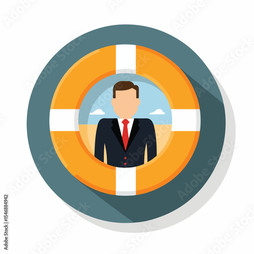Businessman with Life Preserver Flat Icon Vector for Financial Security Concepts