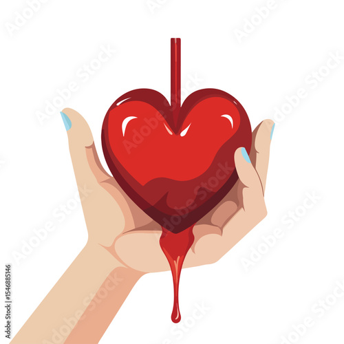 Blood Donation Campaign Vector Illustration - Hand Holding Blood Drop Heart for Medical Charity