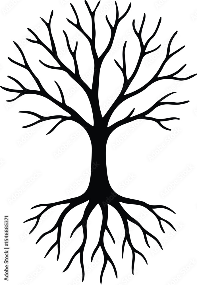 Obraz premium Silhouette tree with roots and branches Vector Illustration
