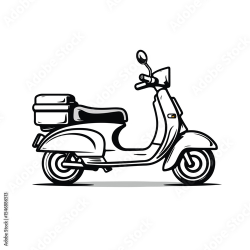 Modern Online Food Order and Delivery Black and White Vector Illustration