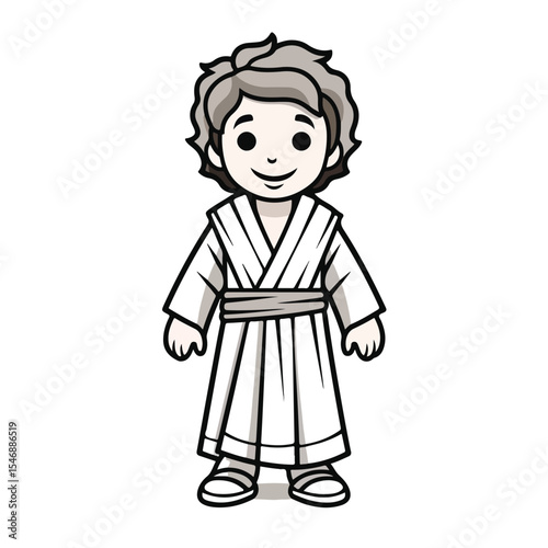 Detailed Outlined Vector Illustration of Joseph Character in Manger Scene for Design Projects