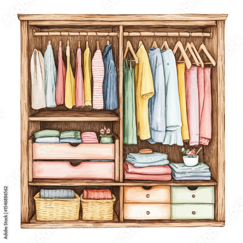 Closet Organizer, watercolor illustration vector, isolated on a white background.