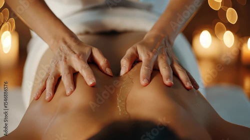 Wallpaper Mural Serene Massage: Gentle hands provide a relaxing massage on a person's back, set against a background of soft, ambient light, symbolizing relaxation and wellness. Torontodigital.ca