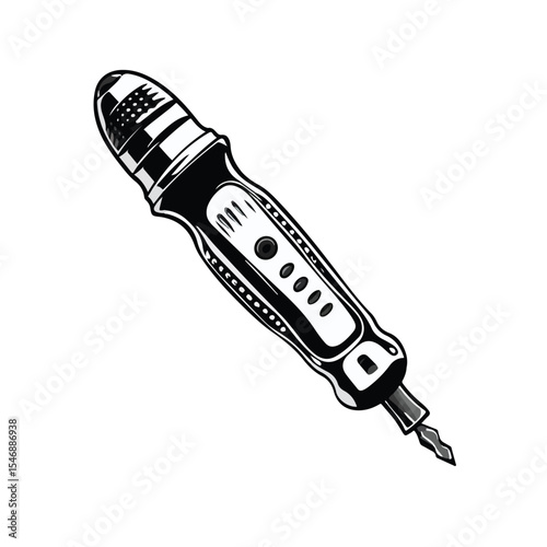 Professional Screwdriver Tool Equipment Black and White Vector Illustration