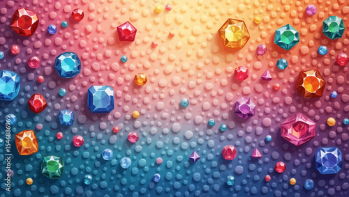 Sparkling colorful gemstones on a vibrant gradient background, ideal for luxury, fantasy, or jewel-themed designs and games.